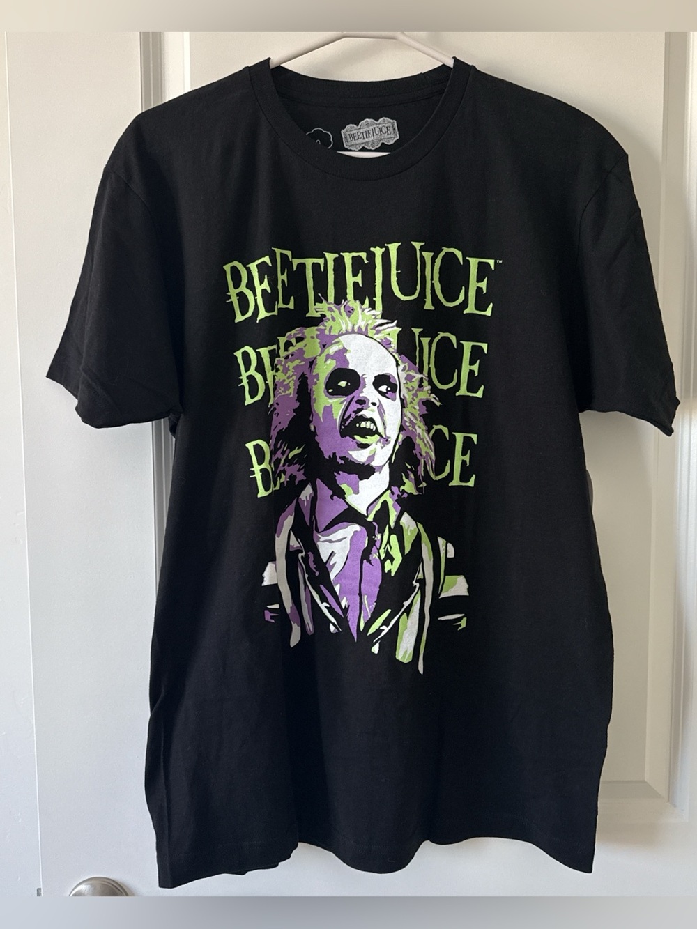 Beetlejuice Graphic Tee with Neon Green & Purple Print